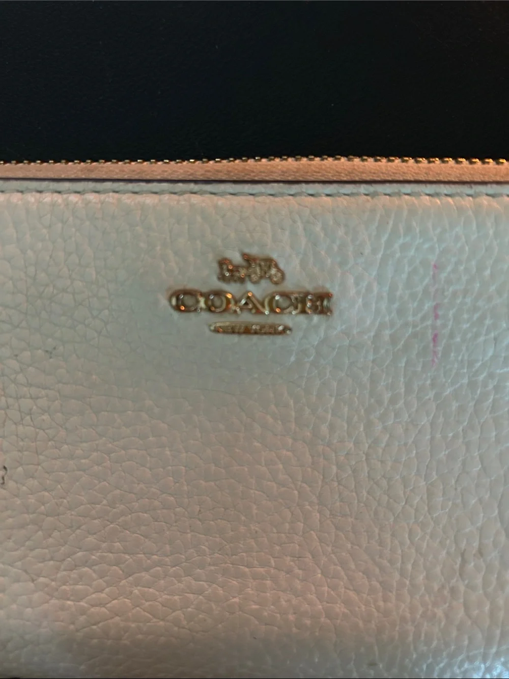 Coach Cream Pebbled Leather Wristlet with Gold Logo